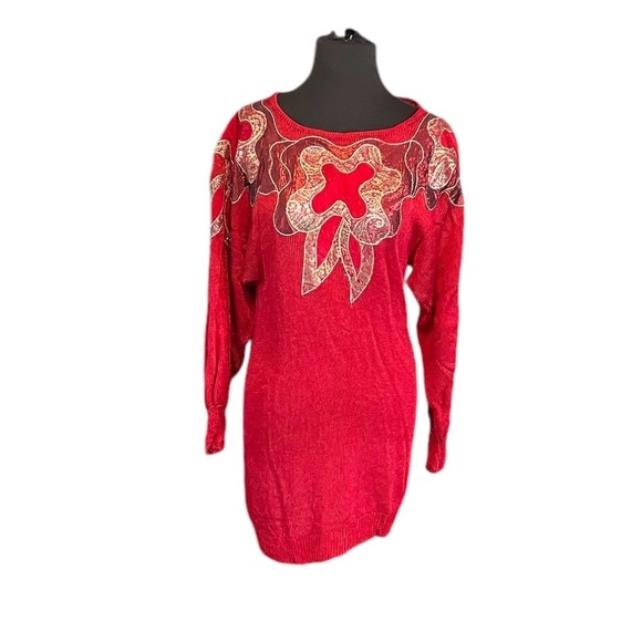 Wool Blend Vintage 80's Women's Red Sweater - Picture 2 of 6